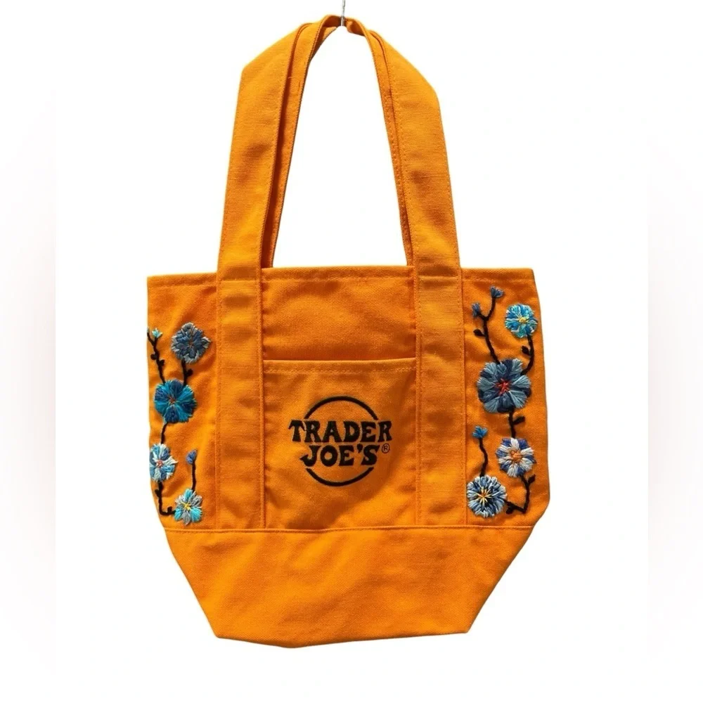 Viral OOAK hand embroidered Trader Joe’s orange mini tote bag NWT